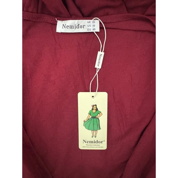 Dark Red Burgundy Soft Stretch Knit Faux-Wrap Dress w/Tie Size 16 New Fall Plus - Picture 4 of 6